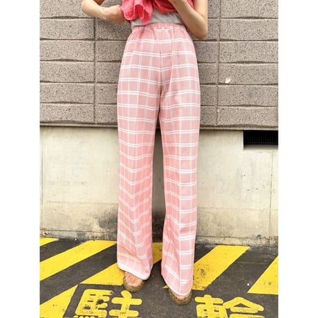 Vintage pink plaid pants【01388】