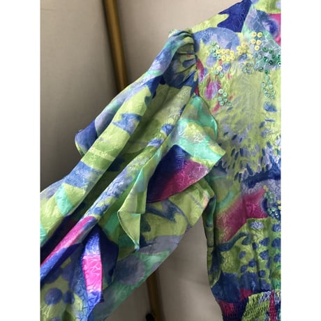 80s MONTAGE NIGHT watercolor ruffle dress【00976】