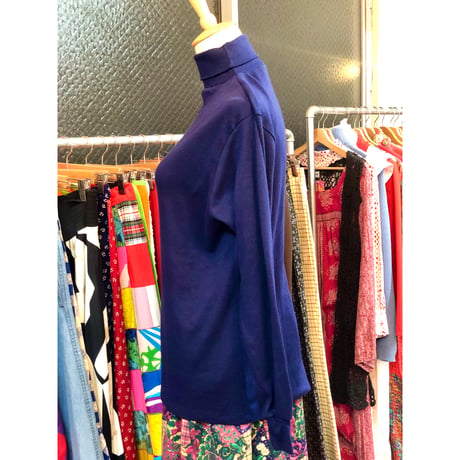 80s Navy turtleneck top【01014】