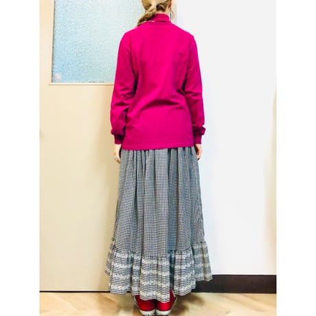 90s Turtleneck cotton top / PINK【01019】