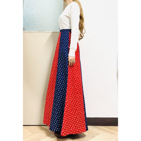 70s Red × Navy maxi skirt【00723】