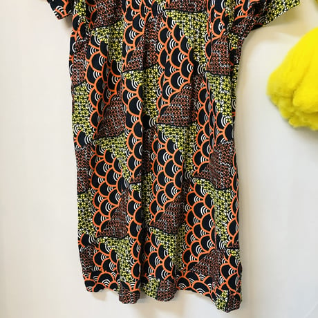Orange×Yellow African batik dress【01188】