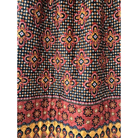 60s Orange floral quilted maxi skirt【01426】