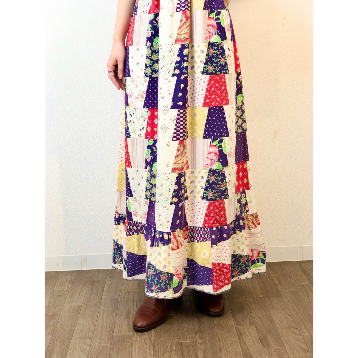 70s Patchwork pattern maxi dress【01311】 | Vinta