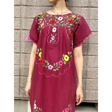 Vintage burgundy embroidery dress【01307】