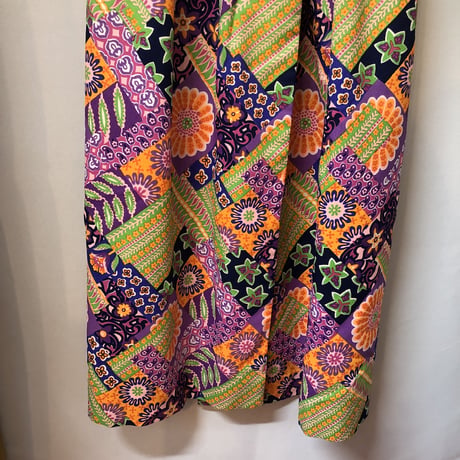 60s Psychedelic floral maxi wrap dress【01246】
