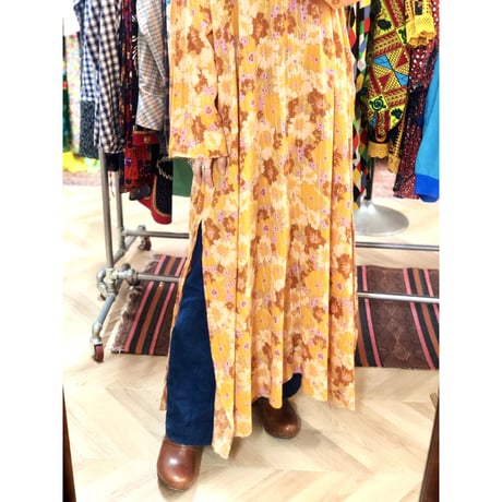 Vintage orange floral maxi dress【01217】