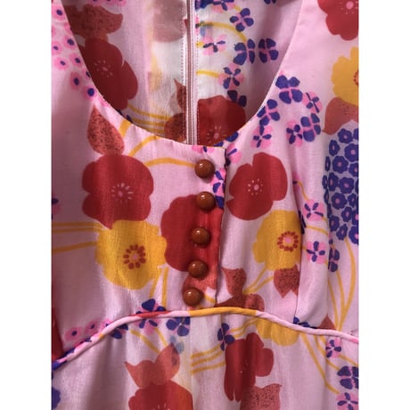 70s Hawaiian sheer maxi dress【00830】