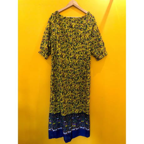 70s Yellow gauze dress【00327】