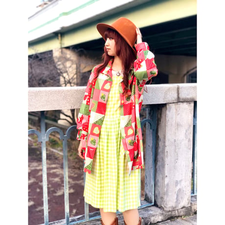 70s Patchwork printed poly blouse 【01090】