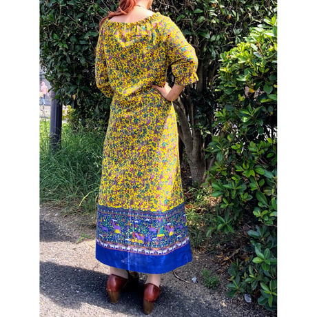 70s Yellow gauze dress【00327】