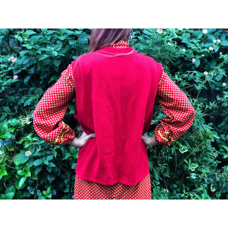 80s Red knit vest【00406】