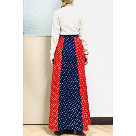 70s Red × Navy maxi skirt【00723】