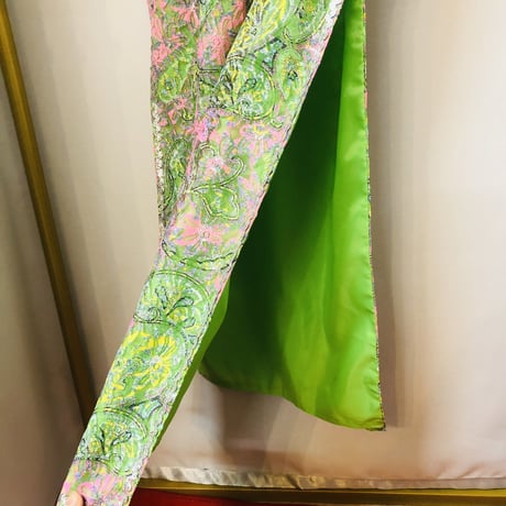 60s Green lace china dress【01214】