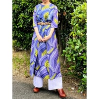 60s Blue african batik maxi dress【00278】