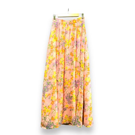 70s Pink floral maxi skirt【01500】