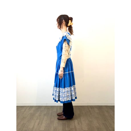 80s Blue midi dress【01320】