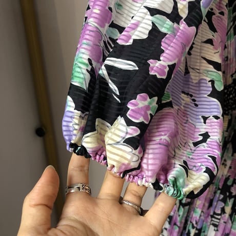 80s Floral ruffle dress 【01216】
