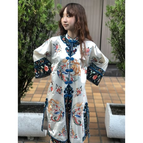 Vintage silk china long jacket【01221】