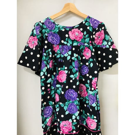 80s Floral and Dot dress【00734】