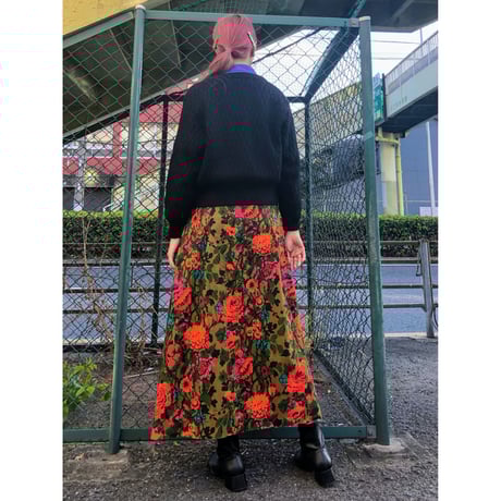 Vintage flower pattern handmade skirt【00455】