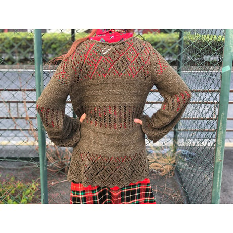 Vintage moss green knit cardigan【00418】