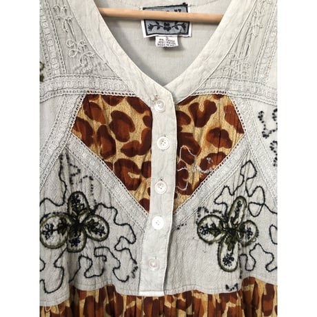 80s indian rayon leopard dress【00927】