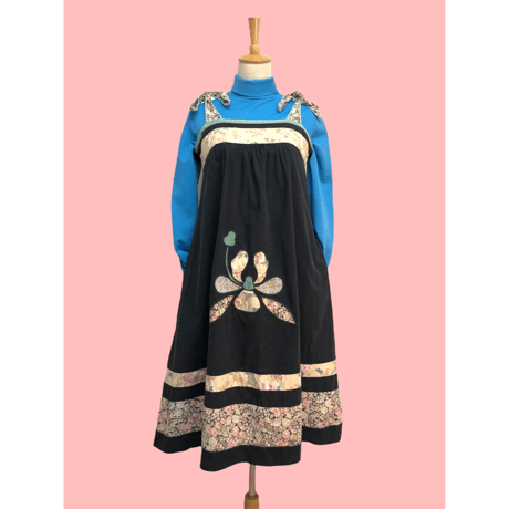 70s Blue poly turtleneck top【00416】