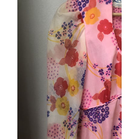 70s Hawaiian sheer maxi dress【00830】