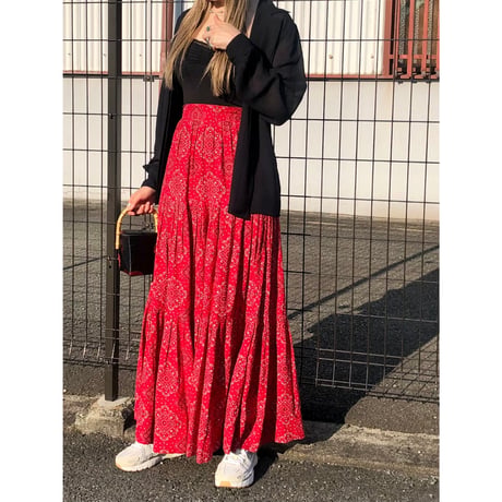70s Bandana pattern maxi skirt【01242】