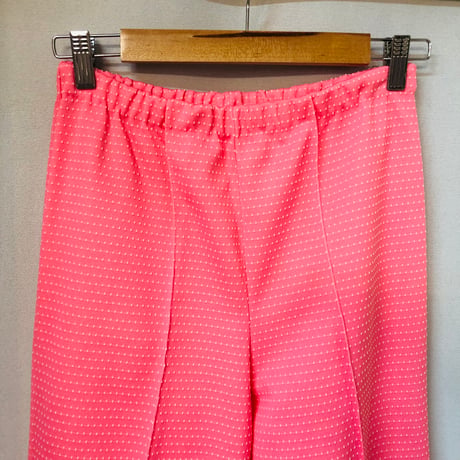 70s Pink dot polyester pants【01119】