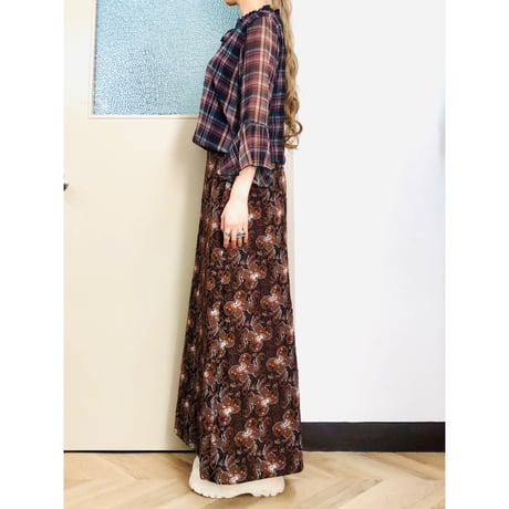 Brown plaid flare sleeve top【00899】