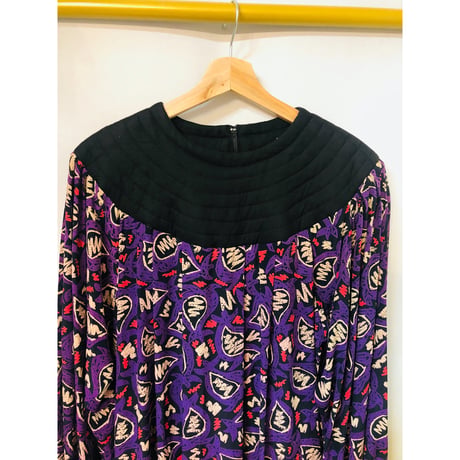 Casi Vintage purple print silk dress【01037】