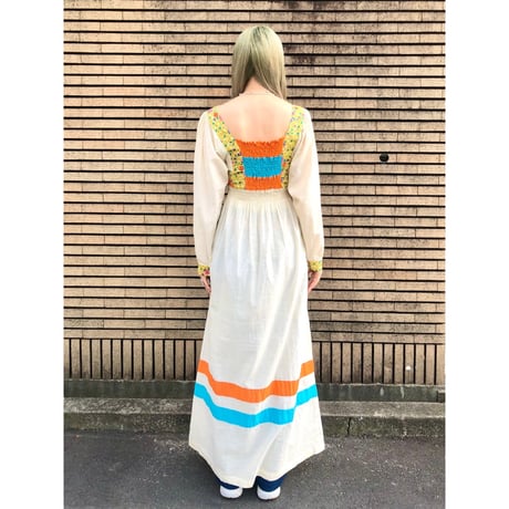 60s Long sleeve patchwork maxi dress【01381】