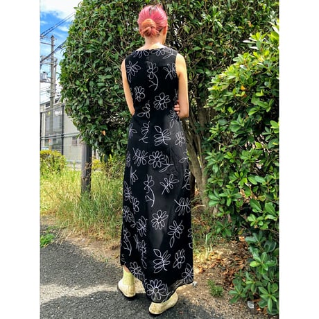90s Black sleeveless maxi dress【00377】
