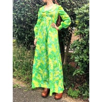 70s Lime green ｍaxi dress【00397】