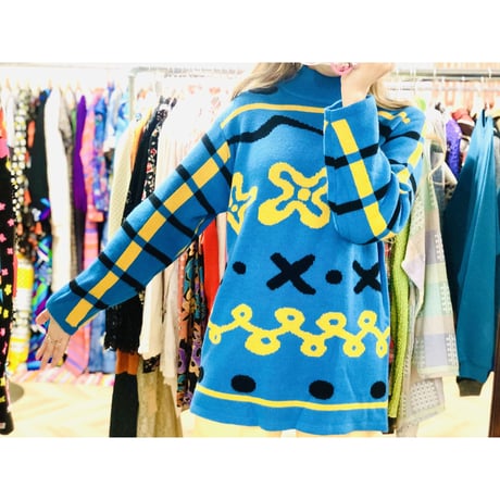 Vintage blue turtleneck sweater【00796】