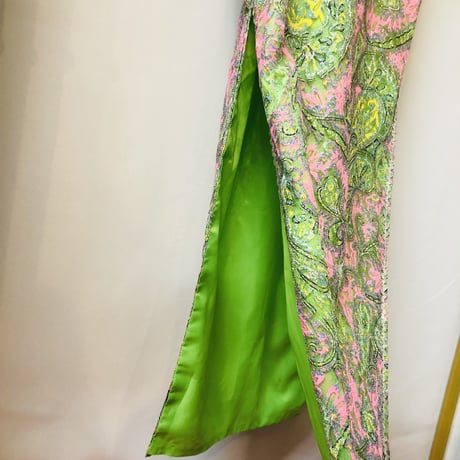 60s Green lace china dress【01214】