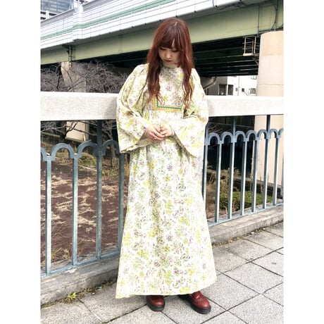 70s Floral flare sleeve maxi dress【01076】