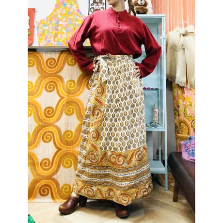 Vintage quilted orange maxi skirt【01210】