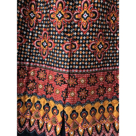 60s Orange floral quilted maxi skirt【01426】
