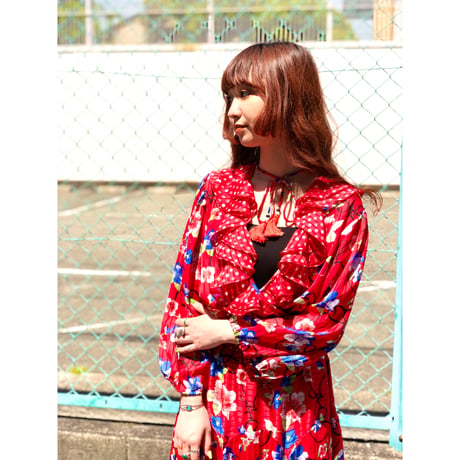 Diane Freis Red floral ruffled dress【01115】