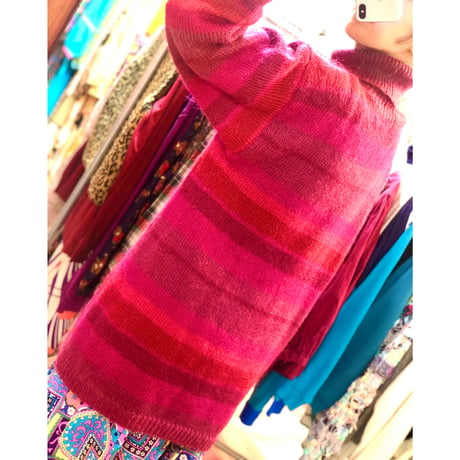 80s Pink border knit sweater【01058】