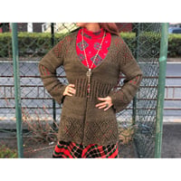 Vintage moss green knit cardigan【00418】