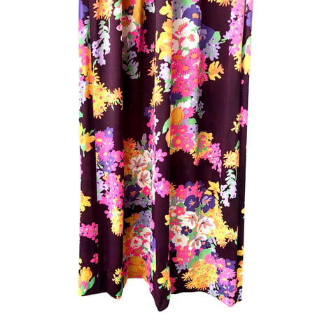70s Burgundy floral maxi dress【01311】