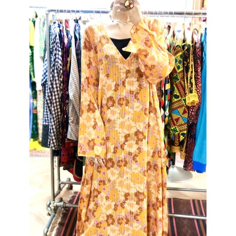 Vintage orange floral maxi dress【01217】