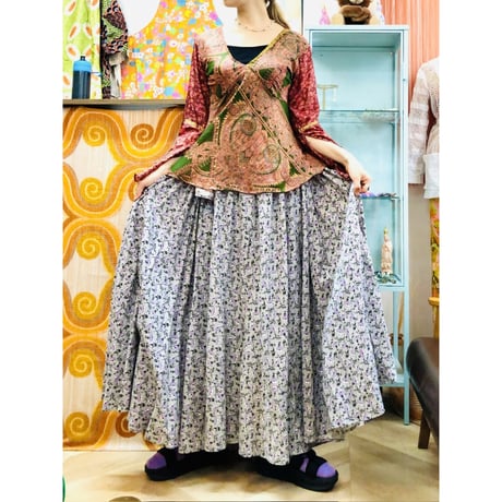 Vintage flare sleeve silk top【01198】