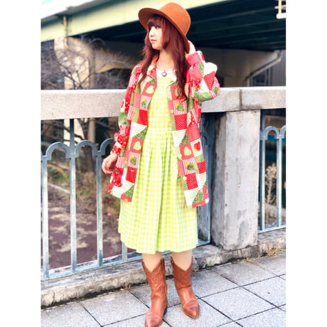 70s Patchwork printed poly blouse 【01090】