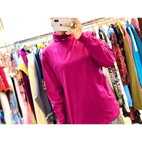 90s Turtleneck cotton top / PINK【01019】