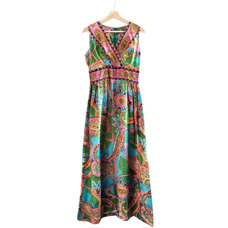 70s Paisley sleeveless maxi dress【01449】